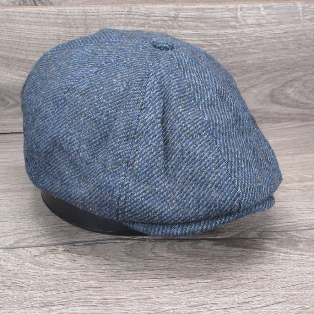 Voboom Newsboy Hat Ivy Flat Cap Mens Blue Herringbone Wool Blend Cabbie Peaky